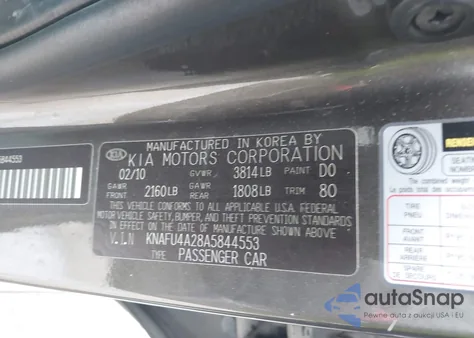 2010 Kia Forte Ex z USA, uszkodzony, nr VIN KNAFU4A28A5844553